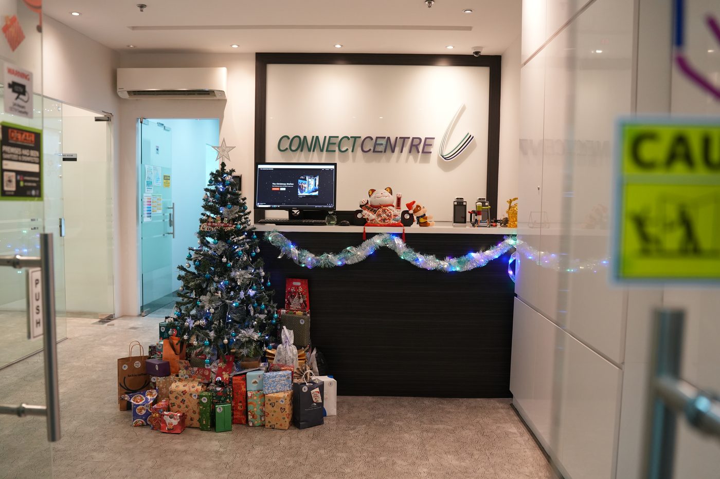The Connect Centre reception decorated for the festive season