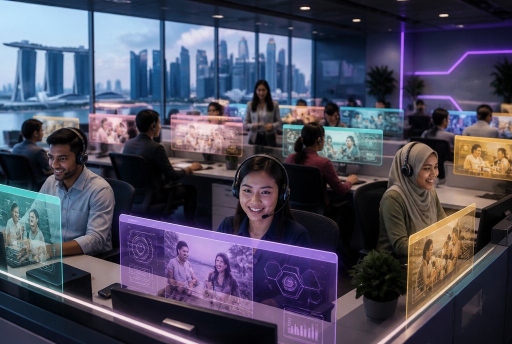 A shared contact-centre floor serving multiple client brands at once